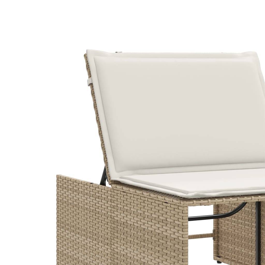 Chaises longue | Transat | Bain de soleils 2 pièces avec table en résine tressée beige - Image 10