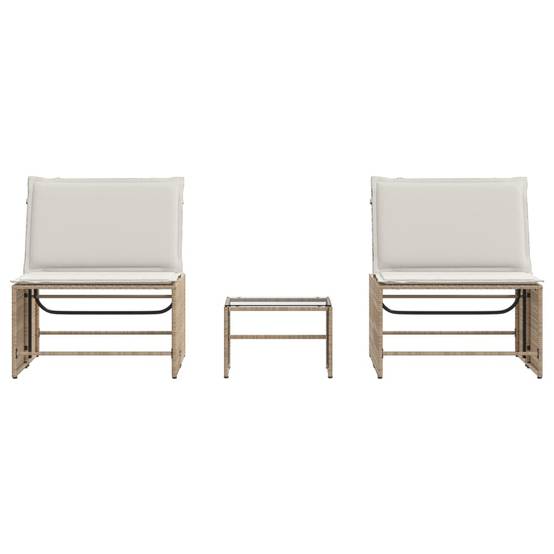 Chaises longue | Transat | Bain de soleils 2 pièces avec table en résine tressée beige - Image 6