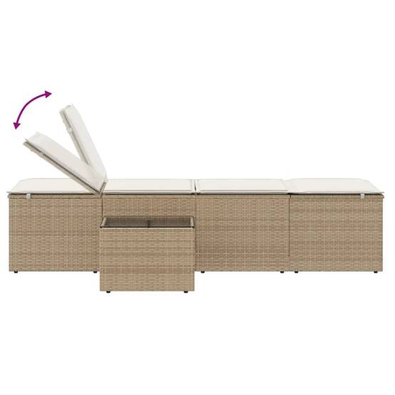 Chaises longue | Transat | Bain de soleils 2 pièces avec table en résine tressée beige - Image 9