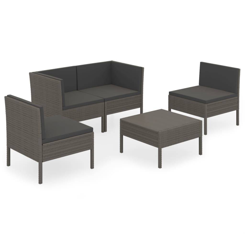 Helloshop26 - Salon de jardin meuble d'extérieur ensemble de mobilier 5 pièces avec coussins résine tressée gris - Image 1
