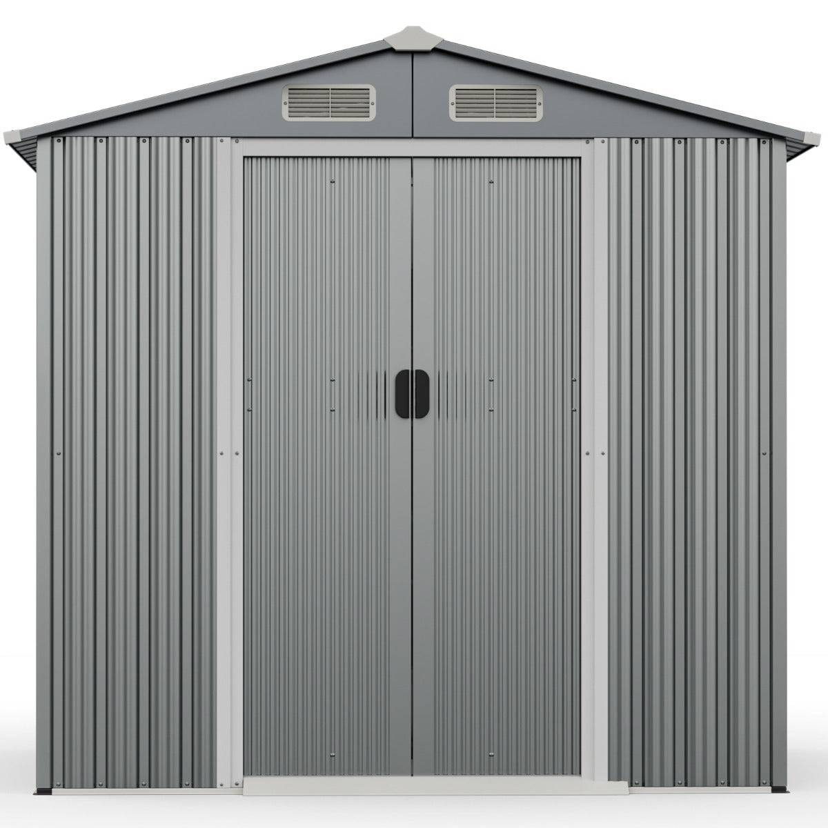 Abri de jardin 196 x 142 x 186 cm polyvalent pour rangement sécurisé et accès facile, design moderne en métal galvanisé gris clair