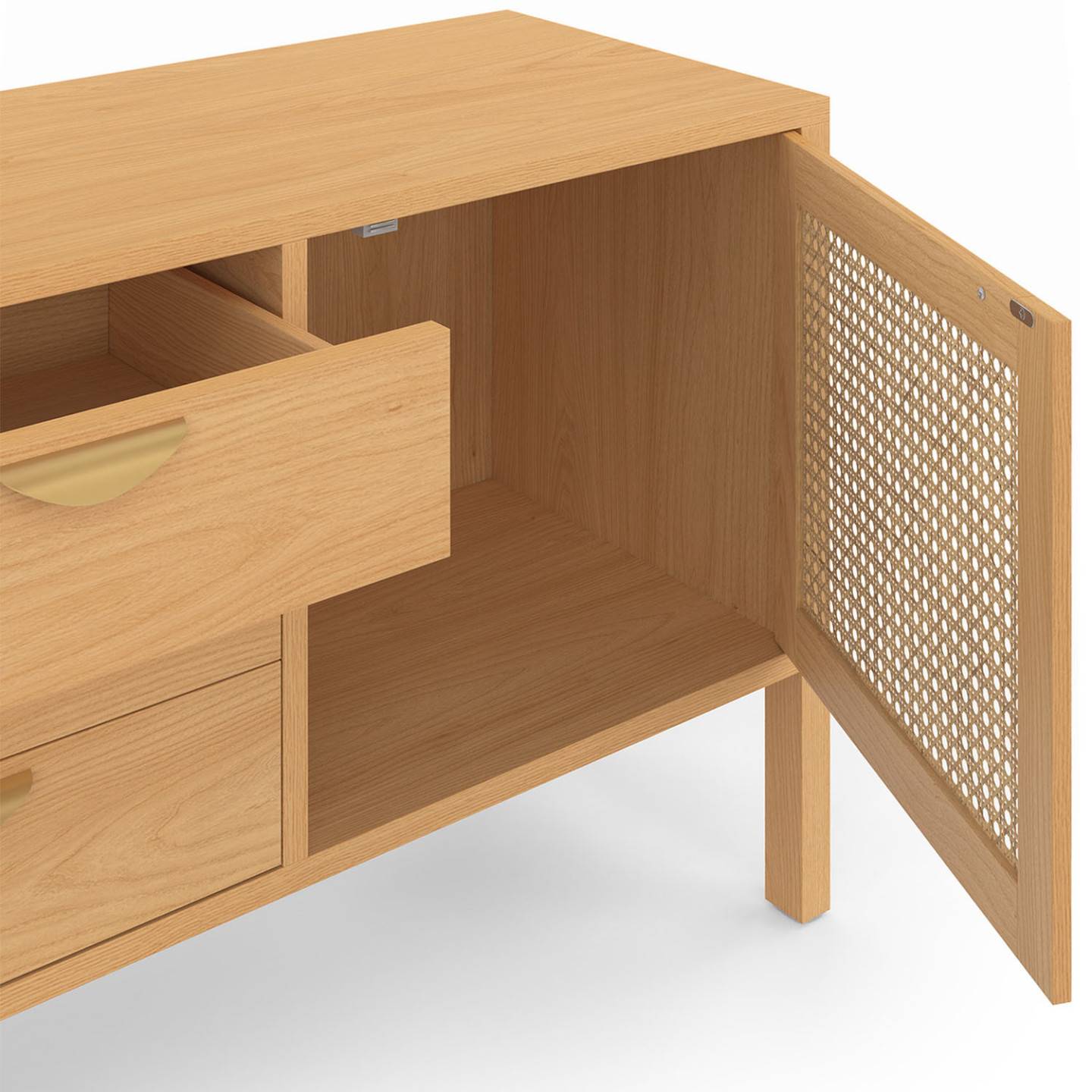 Buffet bas 140 cm EDHEN 2 portes et 3 tiroirs bois et cannage - Image 6
