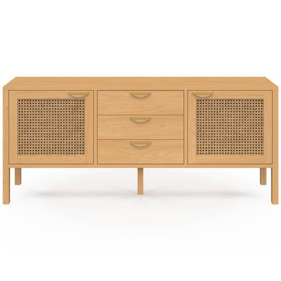Buffet bas 140 cm EDHEN 2 portes et 3 tiroirs bois et cannage - Image 3