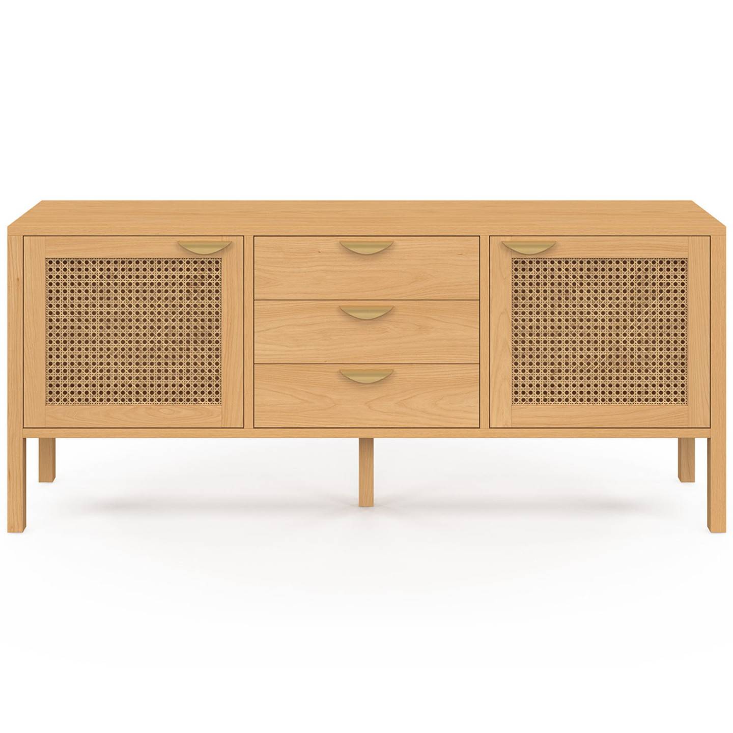 Buffet bas 140 cm EDHEN 2 portes et 3 tiroirs bois et cannage - Image 3