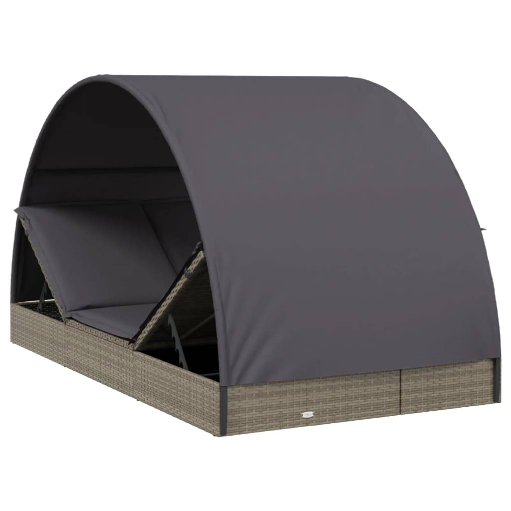 Helloshop26 - Transat bain de soleil chaise longue 2 places avec toit rond 211 x 112 x 140 cm gris - Image 5
