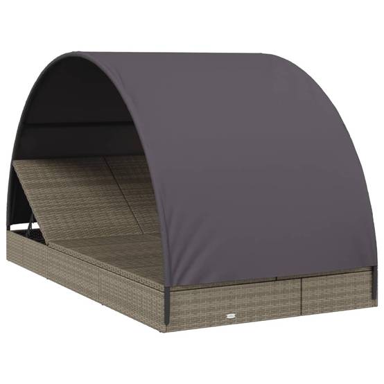 Helloshop26 - Transat bain de soleil chaise longue 2 places avec toit rond 211 x 112 x 140 cm gris - Image 1