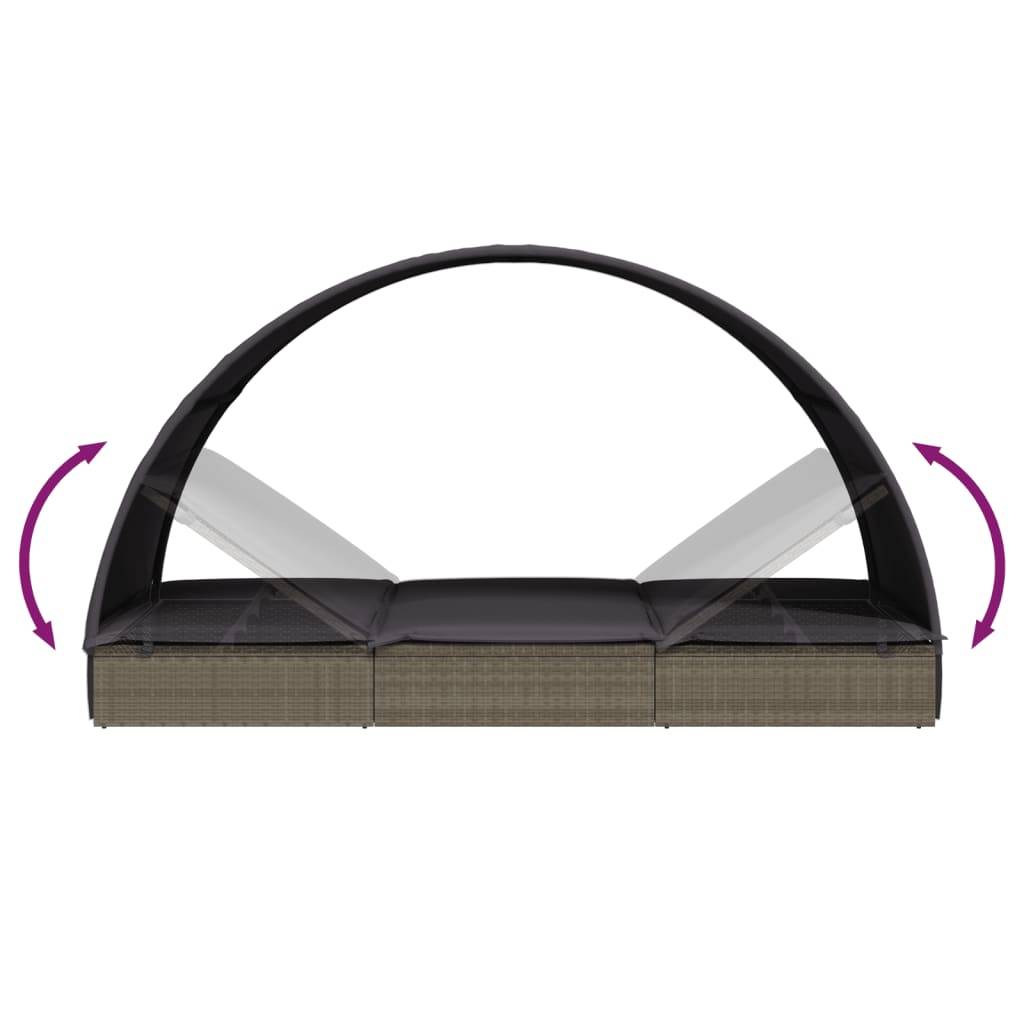 Helloshop26 - Transat bain de soleil chaise longue 2 places avec toit rond 211 x 112 x 140 cm gris - Image 6