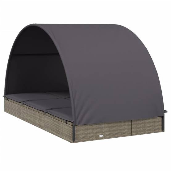 Helloshop26 - Transat bain de soleil chaise longue 2 places avec toit rond 211 x 112 x 140 cm gris - Image 2