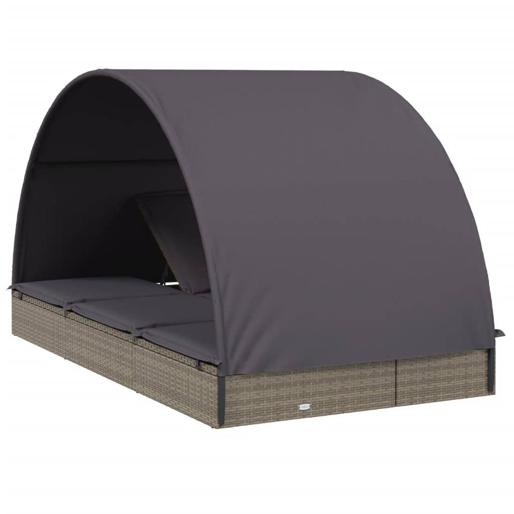 Helloshop26 - Transat bain de soleil chaise longue 2 places avec toit rond 211 x 112 x 140 cm gris - Image 4