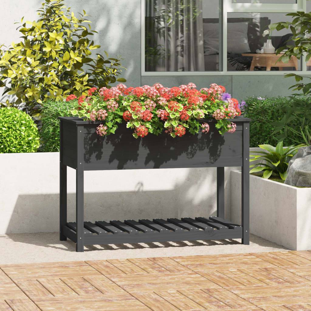 Jardinière - Bac à fleurs - Pot de fleurs avec étagère Gris 111,5x54x81 cm Bois massif de pin - Image 2