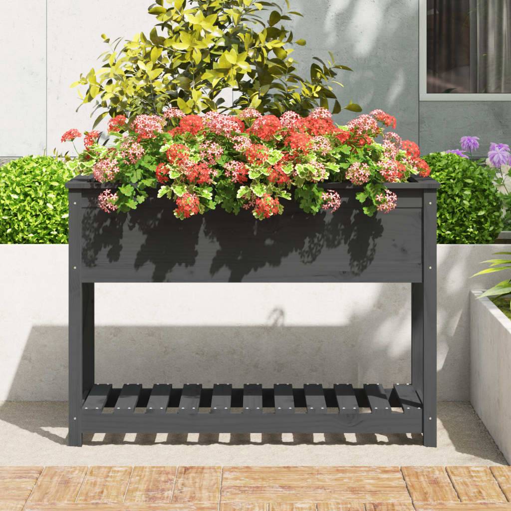 Jardinière - Bac à fleurs - Pot de fleurs avec étagère Gris 111,5x54x81 cm Bois massif de pin - Image 3