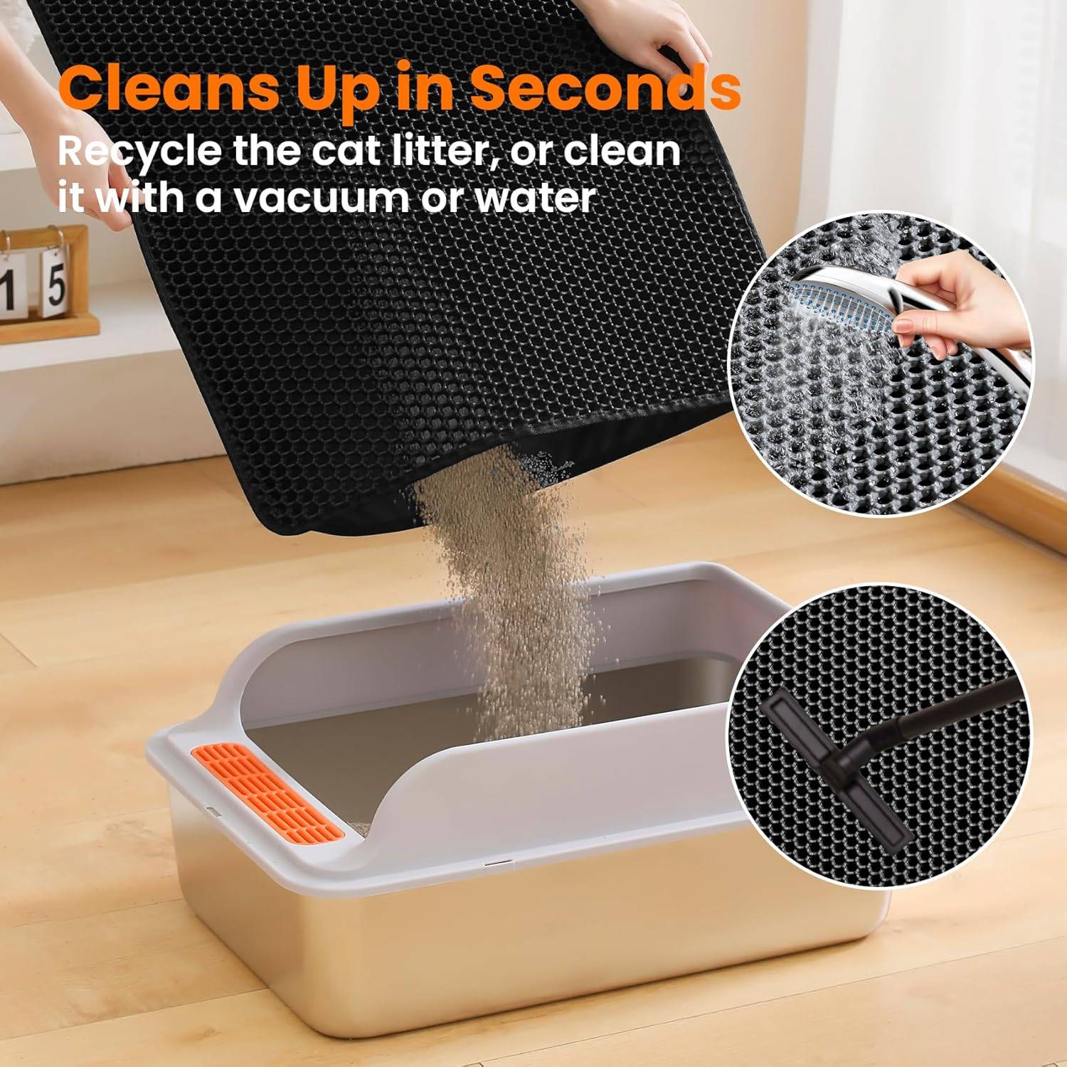 Tapis de litière pour chat, double couche, nid d'abeille, antidérapant, imperméable et anti-urine, accessoire pour chat, 30*45 cm, noir-Lytech - Image 3