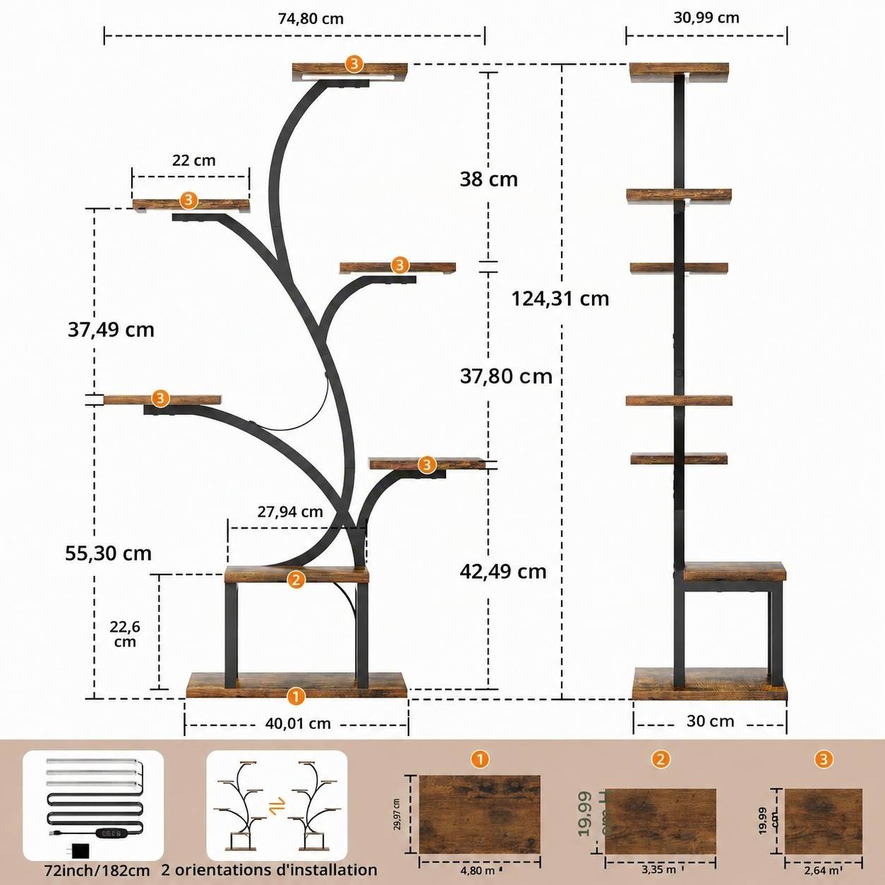 Étagère Plante D'angle 7 Niveaux Avec Lumières De Croissance Full Spectrum Réglable Et Minuterie - Image 6