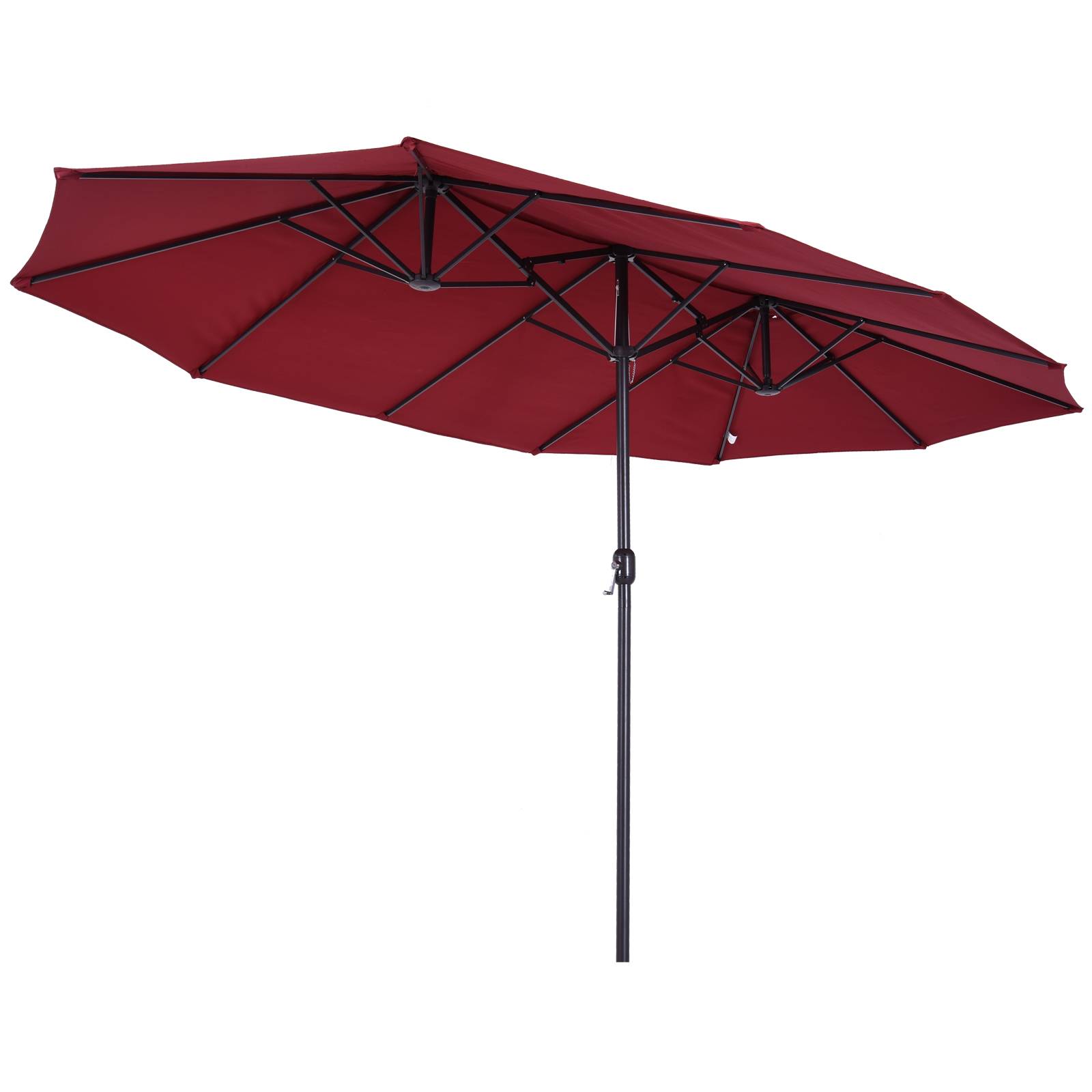 Parasol double de jardin 455 x 265 x 238 cm, grand parasol à manivelle, protection solaire, couleur rouge bordeaux - Image 10