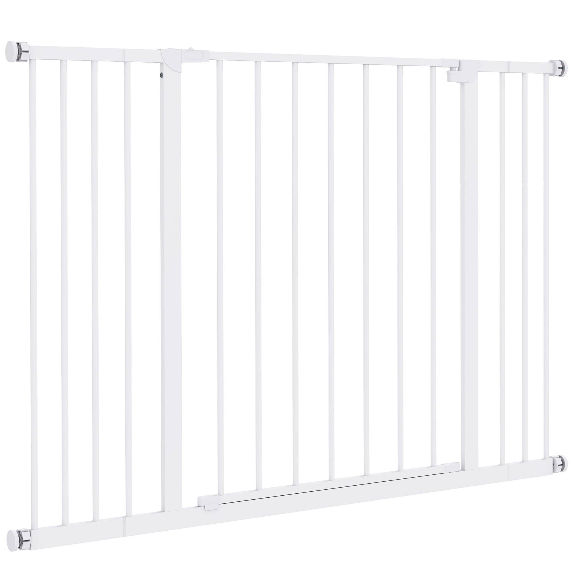 Barrière de porte escalier avec extension 10/15 cm, sans perçage, largeurs 76-82/86-97/101-107 cm, acier blanc - Image 2