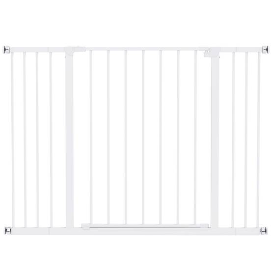 Barrière de porte escalier avec extension 10/15 cm, sans perçage, largeurs 76-82/86-97/101-107 cm, acier blanc - Image 1