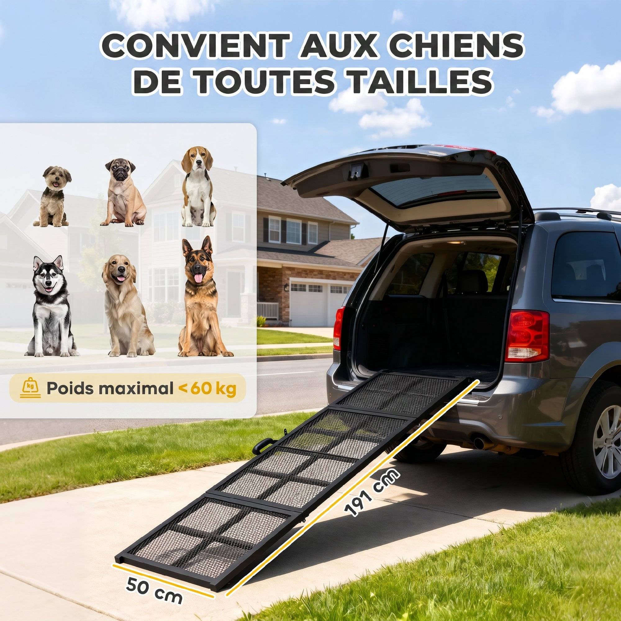 ComfortXL - Rampe pour chien pliable en acier noir 191 x 50 cm pour voiture et SUV avec surface antidérapante charge 180 kg - Image 3