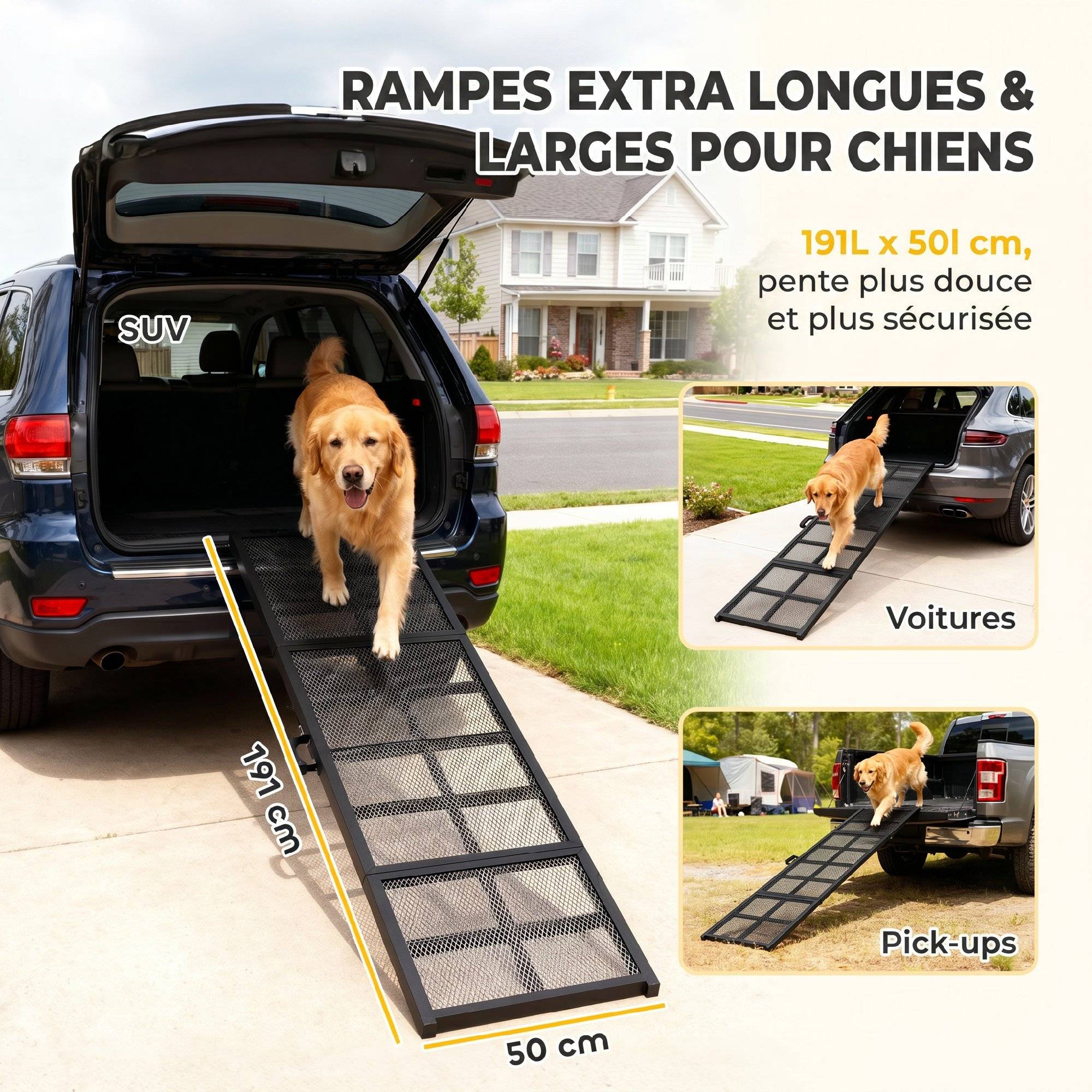 ComfortXL - Rampe pour chien pliable en acier noir 191 x 50 cm pour voiture et SUV avec surface antidérapante charge 180 kg - Image 4