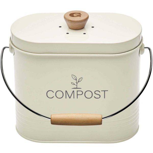 Guillouard - Composteur de cuisine ovale en métal avec filtre Crème - 3 litres Guillouard