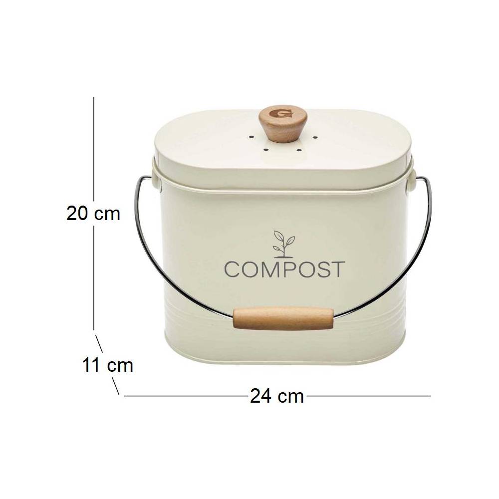 Guillouard - Composteur de cuisine ovale en métal avec filtre Crème - 3 litres - Image 3