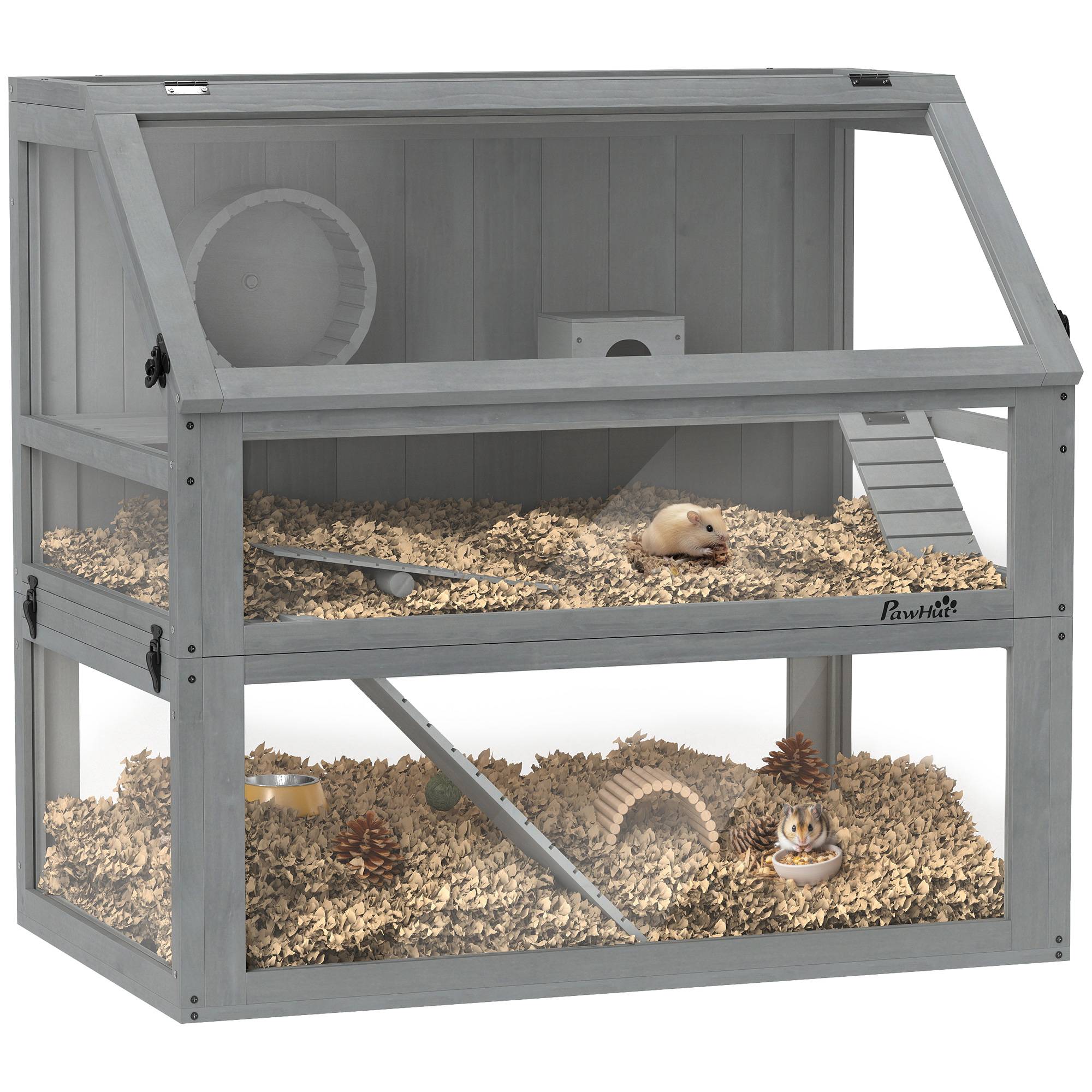 Sans Marque - Cage bois hamster 3 niveaux sous-sol profond niveaux amovibles petits animaux 80x50x76 cm gris clair - Image 1