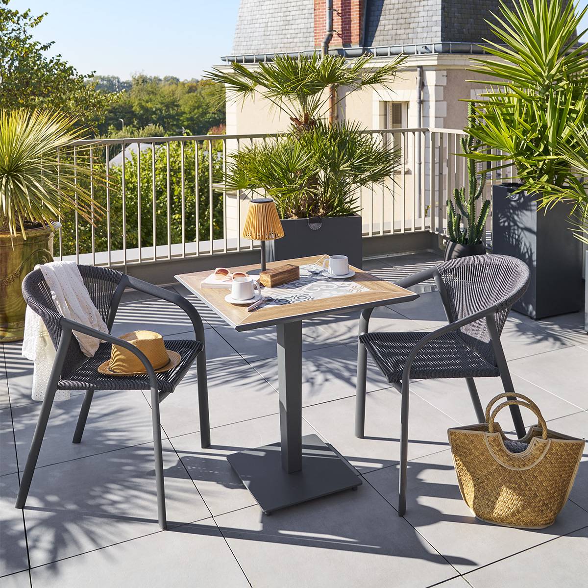 Hesperide - Table de jardin bistro "Lambada" céramique & graphite 2 places en acier et céramique Hespéride - Image 3