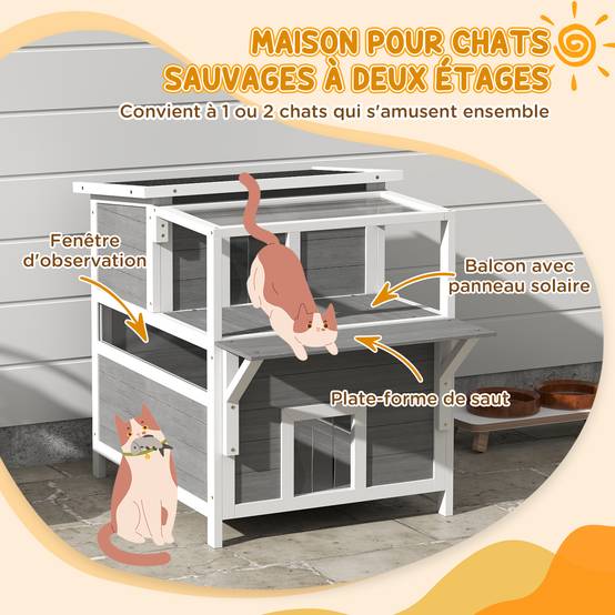 Maison pour chats bois sapin extérieur abri intempéries 64x87x76cm gris clair - ComfortXL Outdoor Living - Image 7