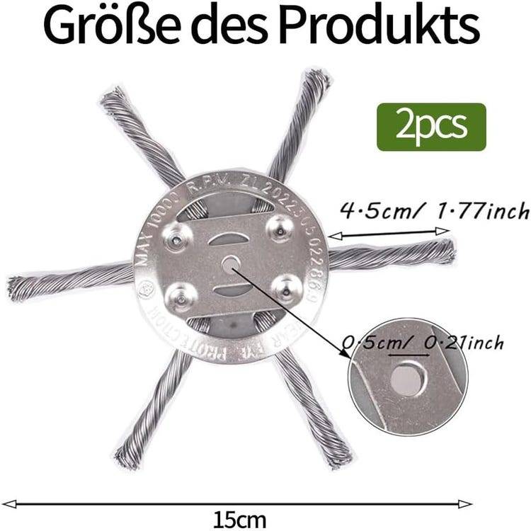 Tête de coupe-fil - Brosse métallique - Pour tondeuses à gazon - 6 lames - Trou intérieur de 5 mm - Lot de 2 - Argent-Lytech - Image 4