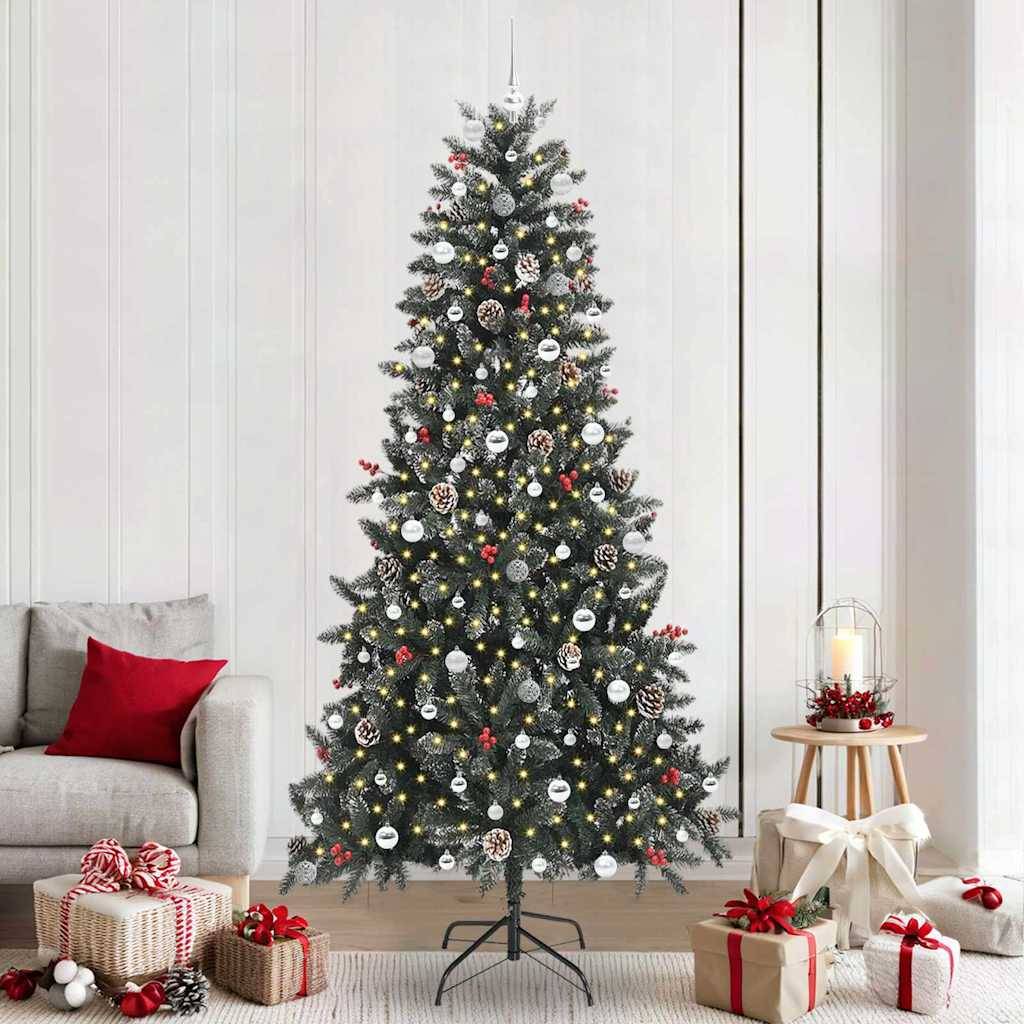 ComfortXL - Sapin de Noël Décoré Effet Enneigé 240 cm, avec Guirlande 300 LED et 120 Boules – ComfortXL Outdoor Living - Image 1
