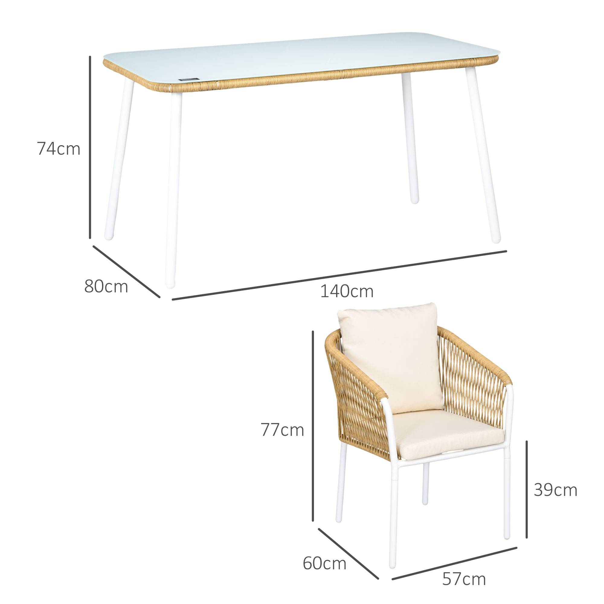 Outsunny - Salon de jardin 4 places 5 pièces table à manger chaises empilables coussins alu résine blanc beige - Outsunny - Image 3