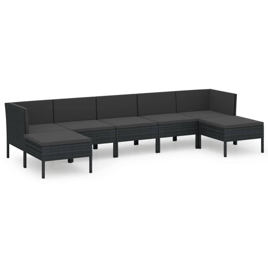 Helloshop26 - Salon de jardin meuble d'extérieur ensemble de mobilier 7 pièces avec coussins résine tressée noir - Image 1