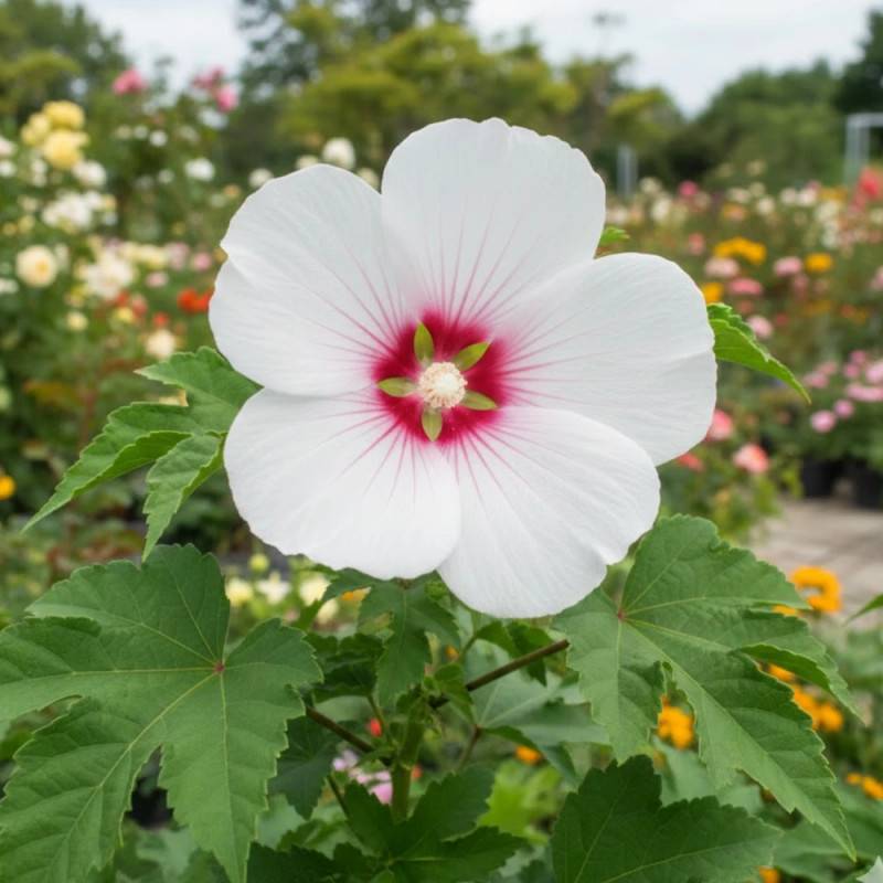 Lavatère Barnsley, Mauve en arbre, Lavatera à fleurs Blanche - feuillage Caduc - Pot de 3L - 40/60 cm-  hauteur à maturité De 1,50 m à 2,00 m - Image 2