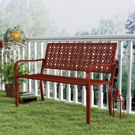 ComfortXL - Banc de jardin 2 places acier rouge 127 x 63 x 85 cm terrasse extérieur dossier décoratif accoudoirs - Image 7