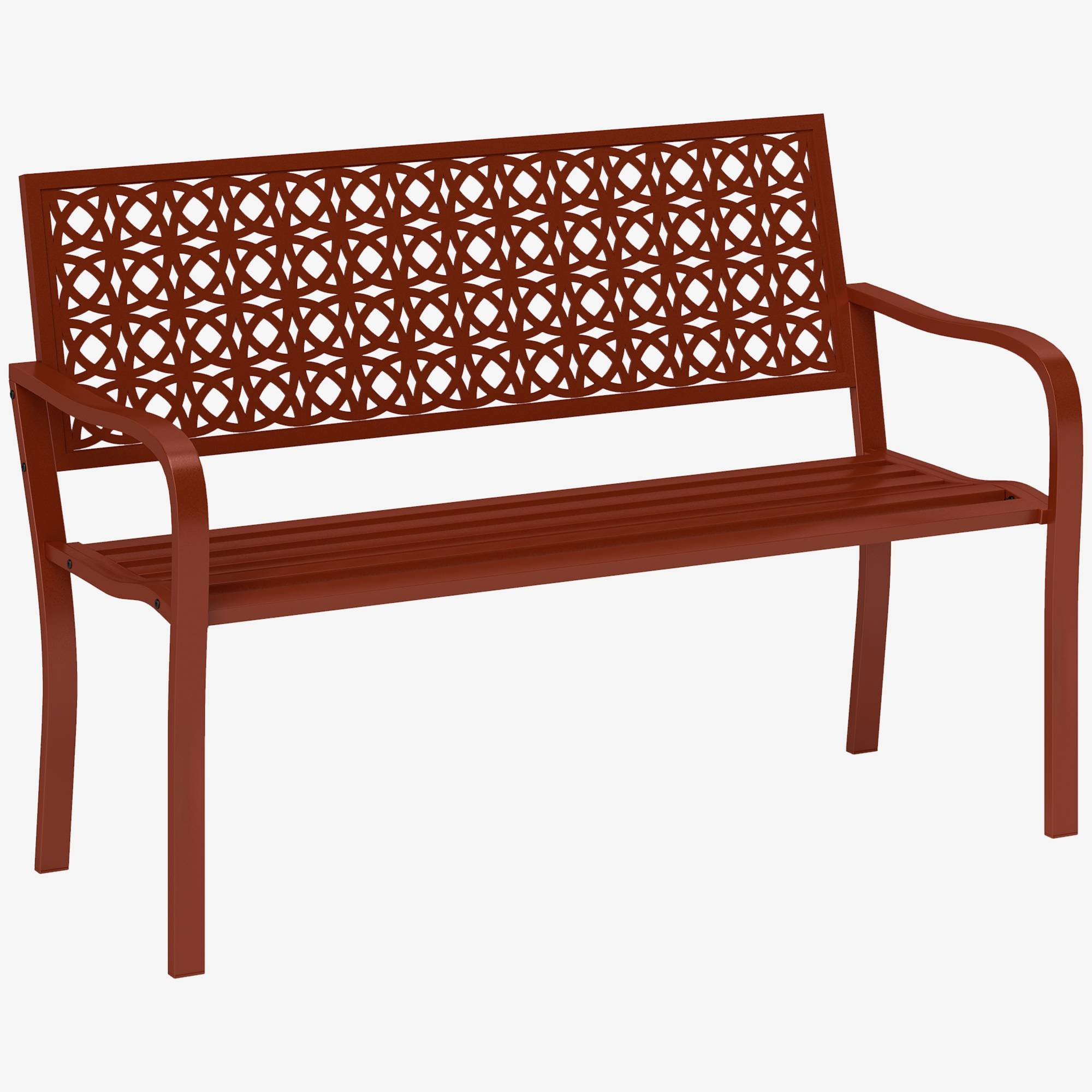 ComfortXL - Banc de jardin 2 places acier rouge 127 x 63 x 85 cm terrasse extérieur dossier décoratif accoudoirs - Image 10