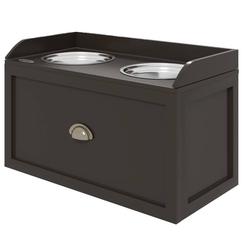 Station de nourrissage surélevée chien 60 x 30 x 36 cm acier inoxydable et bois - PANGIVO - Image 1
