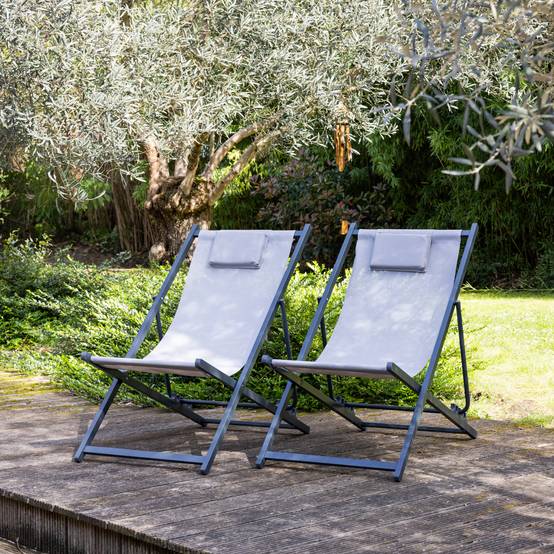 Lot de 2 chiliennes CYPRUS - textilène gris/structure anthracite - HAPPY GARDEN - Image 2