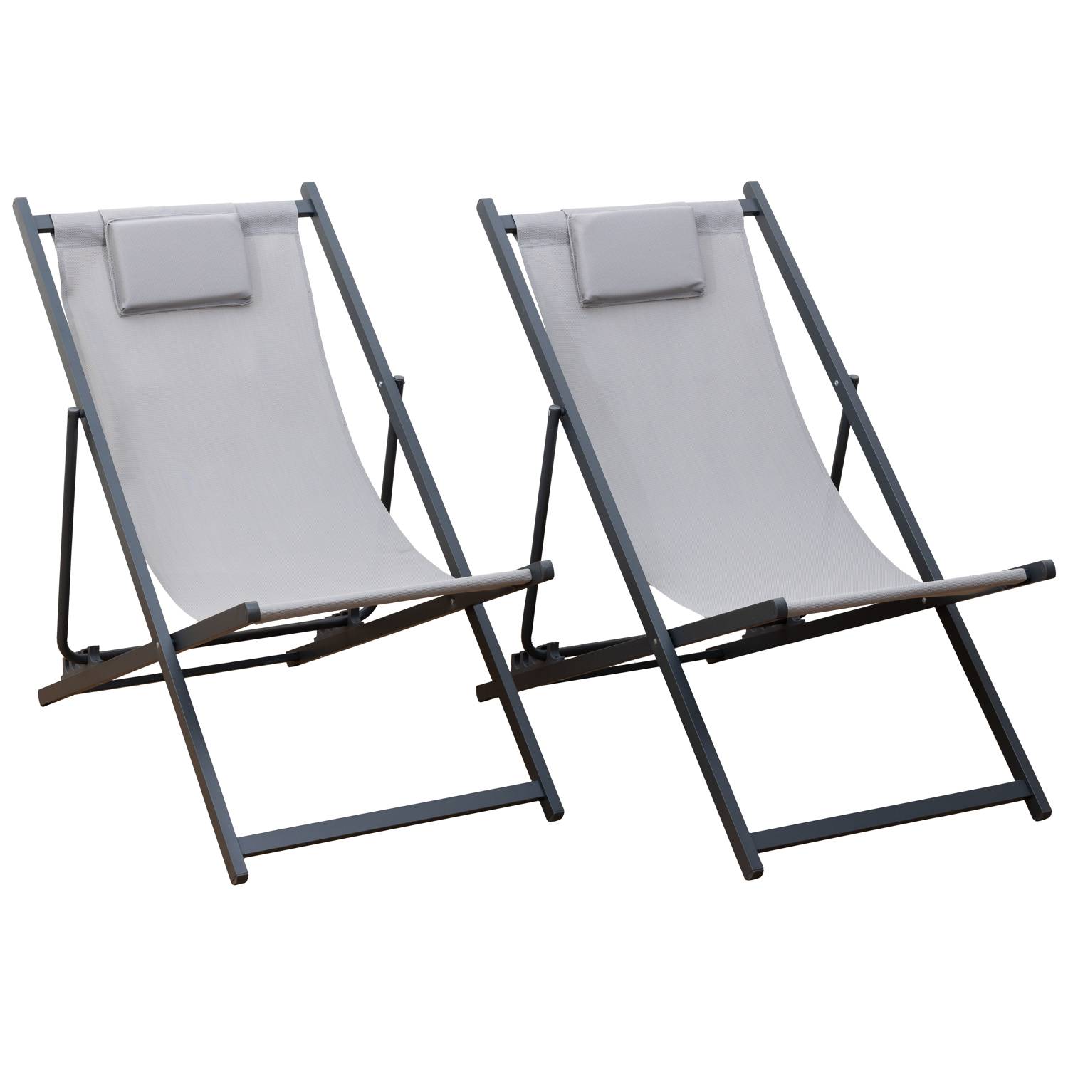 Lot de 2 chiliennes CYPRUS - textilène gris/structure anthracite - HAPPY GARDEN - Image 1