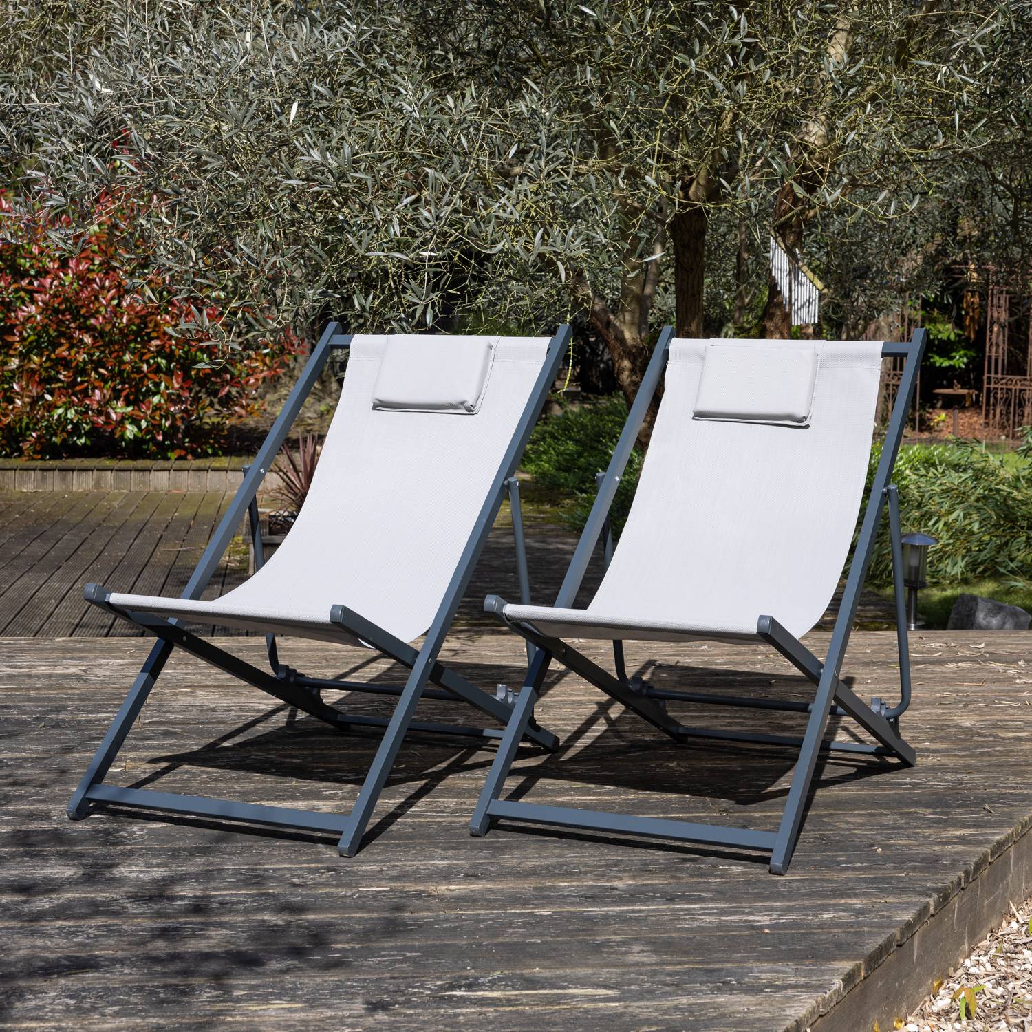 Lot de 2 chiliennes CYPRUS - textilène gris/structure anthracite - HAPPY GARDEN - Image 7