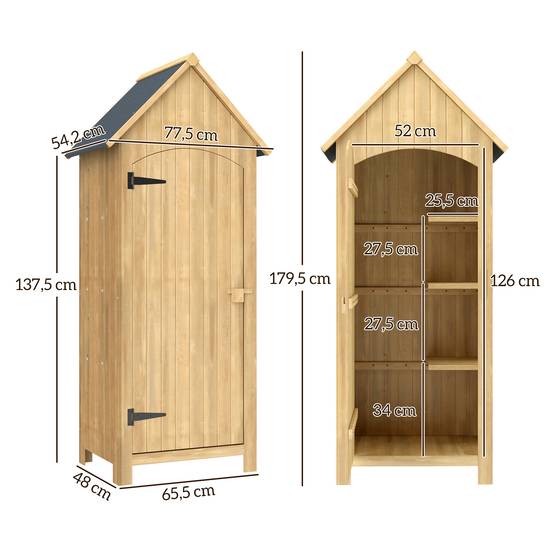 Outsunny - Abri de jardin armoire extérieur en bois 77,5x54,2x179,5cm toit bitumé 3 étagères porte loquet rangement terrasse naturel - Outsunny - Image 3