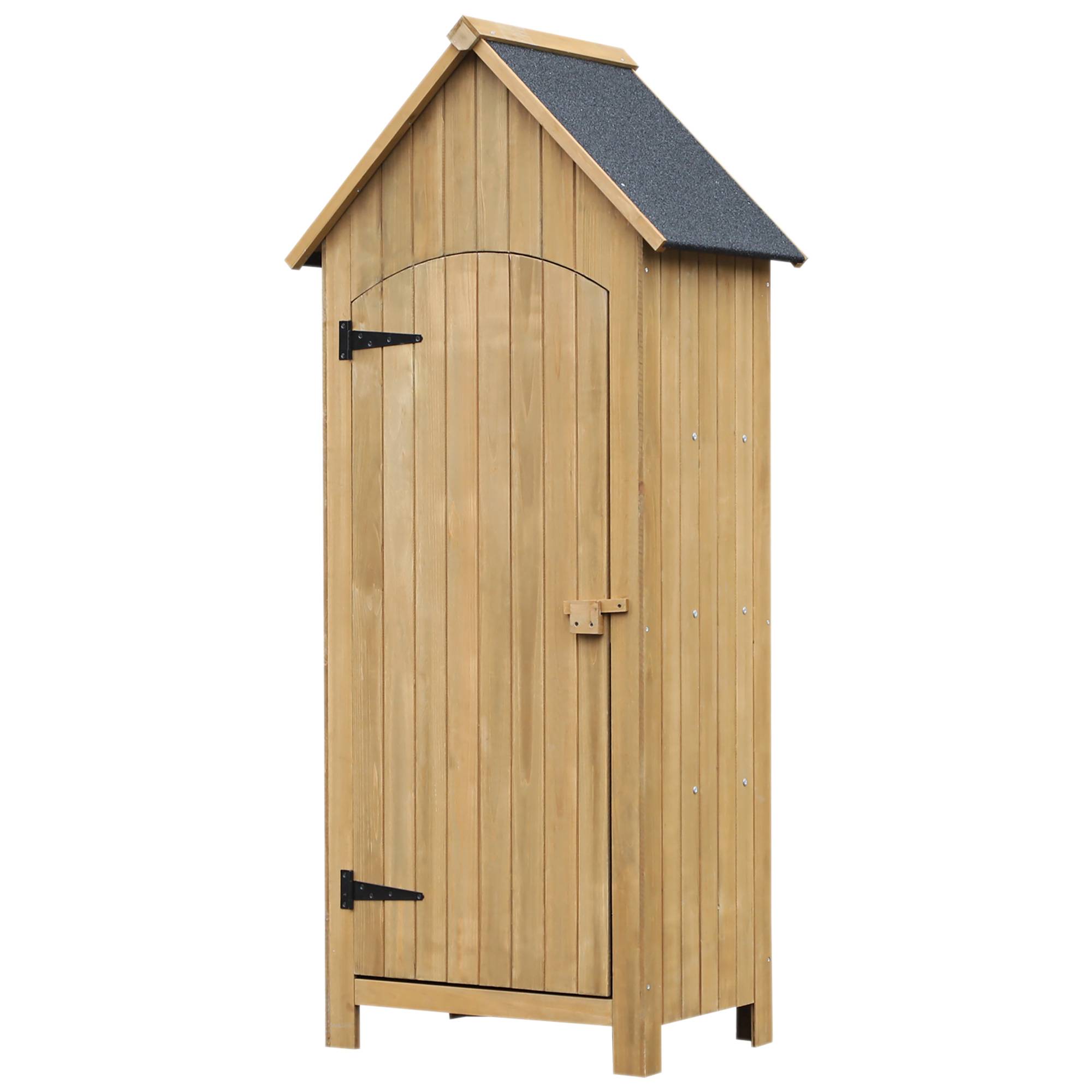 Outsunny - Abri de jardin armoire extérieur en bois 77,5x54,2x179,5cm toit bitumé 3 étagères porte loquet rangement terrasse naturel - Outsunny - Image 1