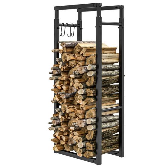 Étagère à bûches extensible avec 4 crochets pour une utilisation intérieure, dimensions : 40-65 x 25 x 100-150 cm, capacité de charge : 100 kg, noire - Image 2
