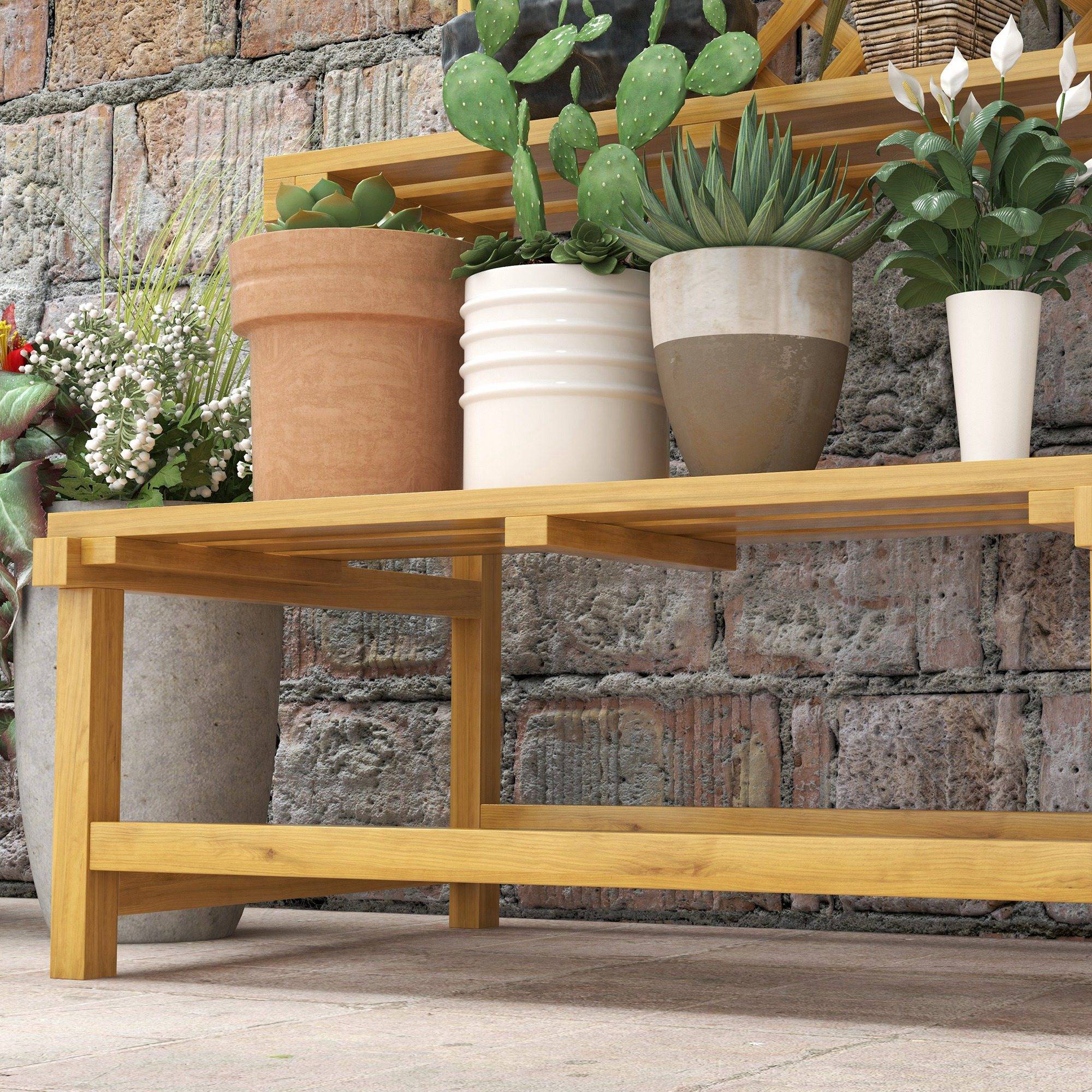 Étagère plantes 2 niveaux bois sapin extérieur avec treillis et toit 75x50x166cm - ComfortXL Outdoor Living - Image 10