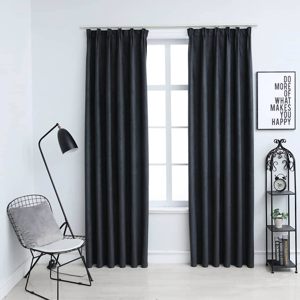 Rideaux occultants - Panneaux de rideau avec crochets 2 pcs Anthracite 140x245 cm - Image 2