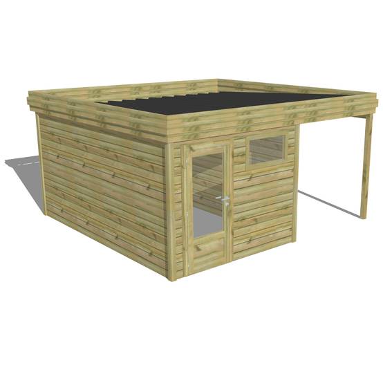 ABRI DE JARDIN bois autoclave 27mm - 4,64x4,34m / 20m2 - Bac acier - Abri Français - Image 1