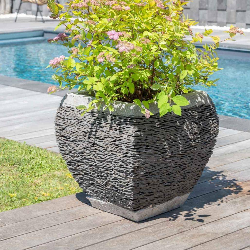 Pot bac jardinière galbé ardoise 50 cm jardin pierre naturelle - Image 7