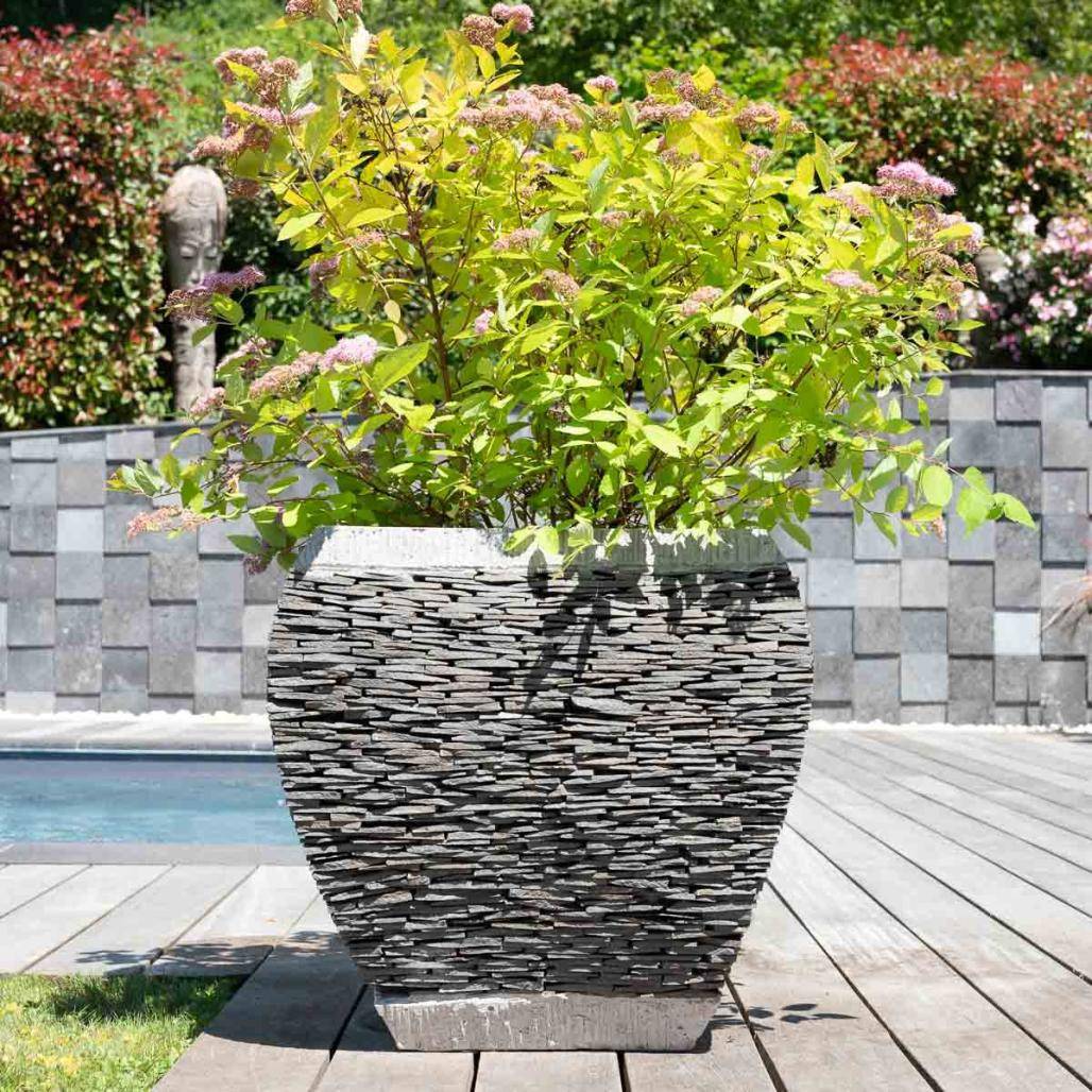 Pot bac jardinière galbé ardoise 50 cm jardin pierre naturelle - Image 2
