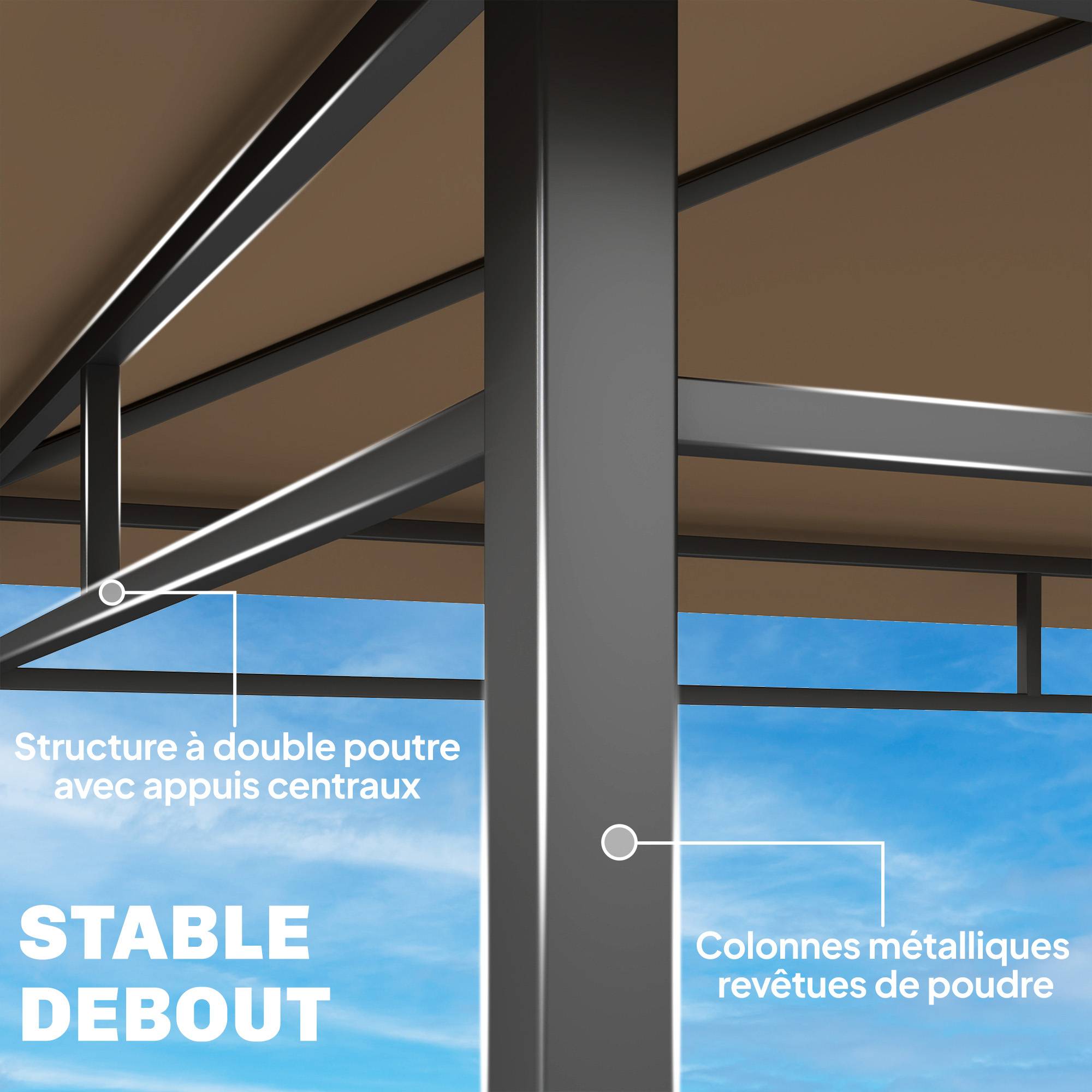 Sans Marque - Abri barbecue extérieur, tonnelle de jardin 245x146x255cm en métal, double toit, 2 étagères latérales, marron - Image 8
