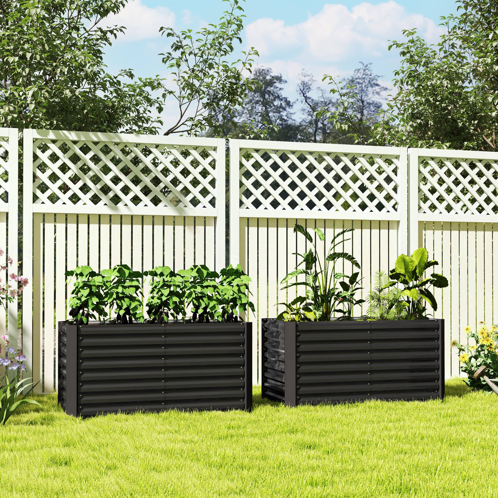 Sans Marque - Lot 2 lits jardin surélevés carrés potagers acier galvanisé fond ouvert 120x60x60 cm gris foncé - Image 3