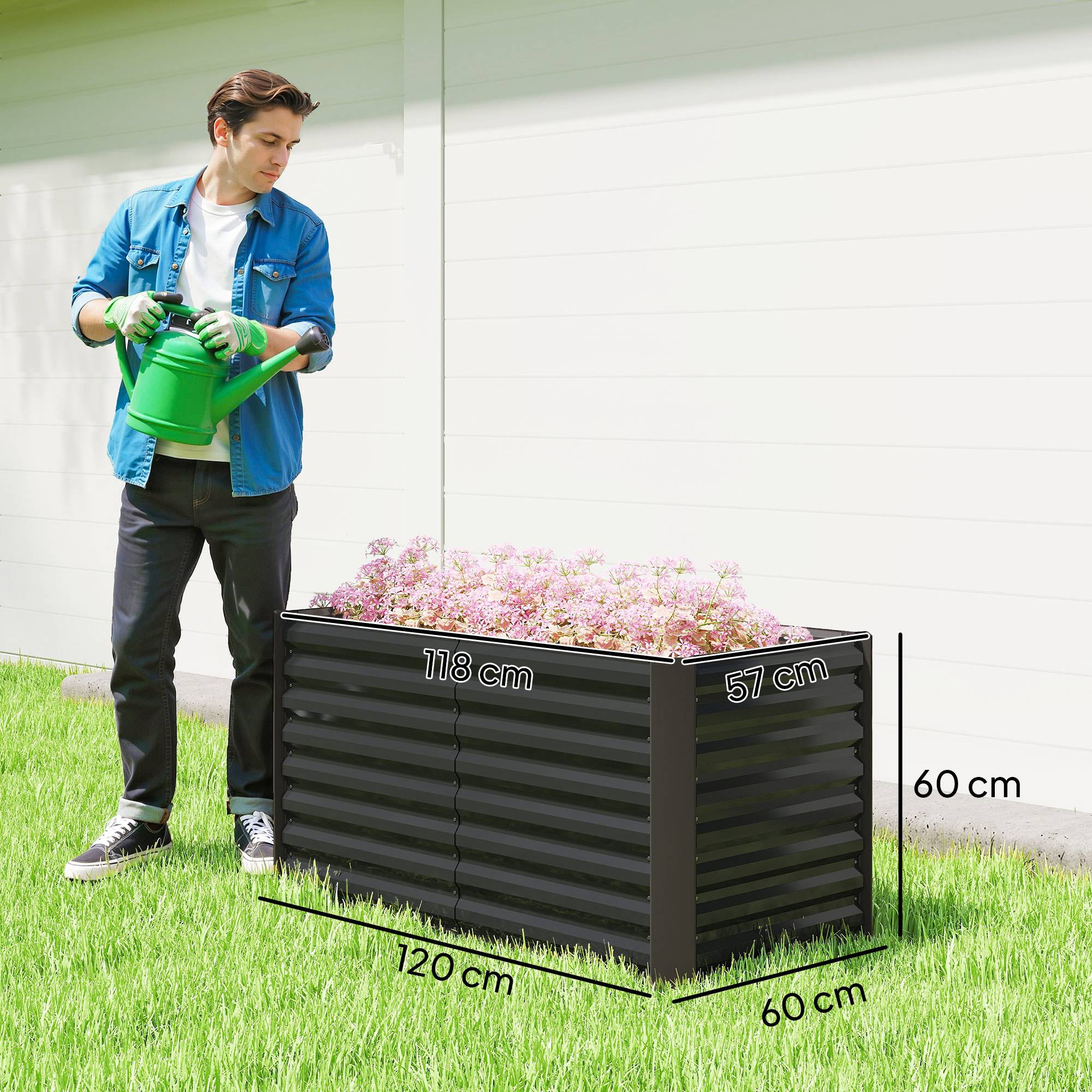 Sans Marque - Lot 2 lits jardin surélevés carrés potagers acier galvanisé fond ouvert 120x60x60 cm gris foncé - Image 5