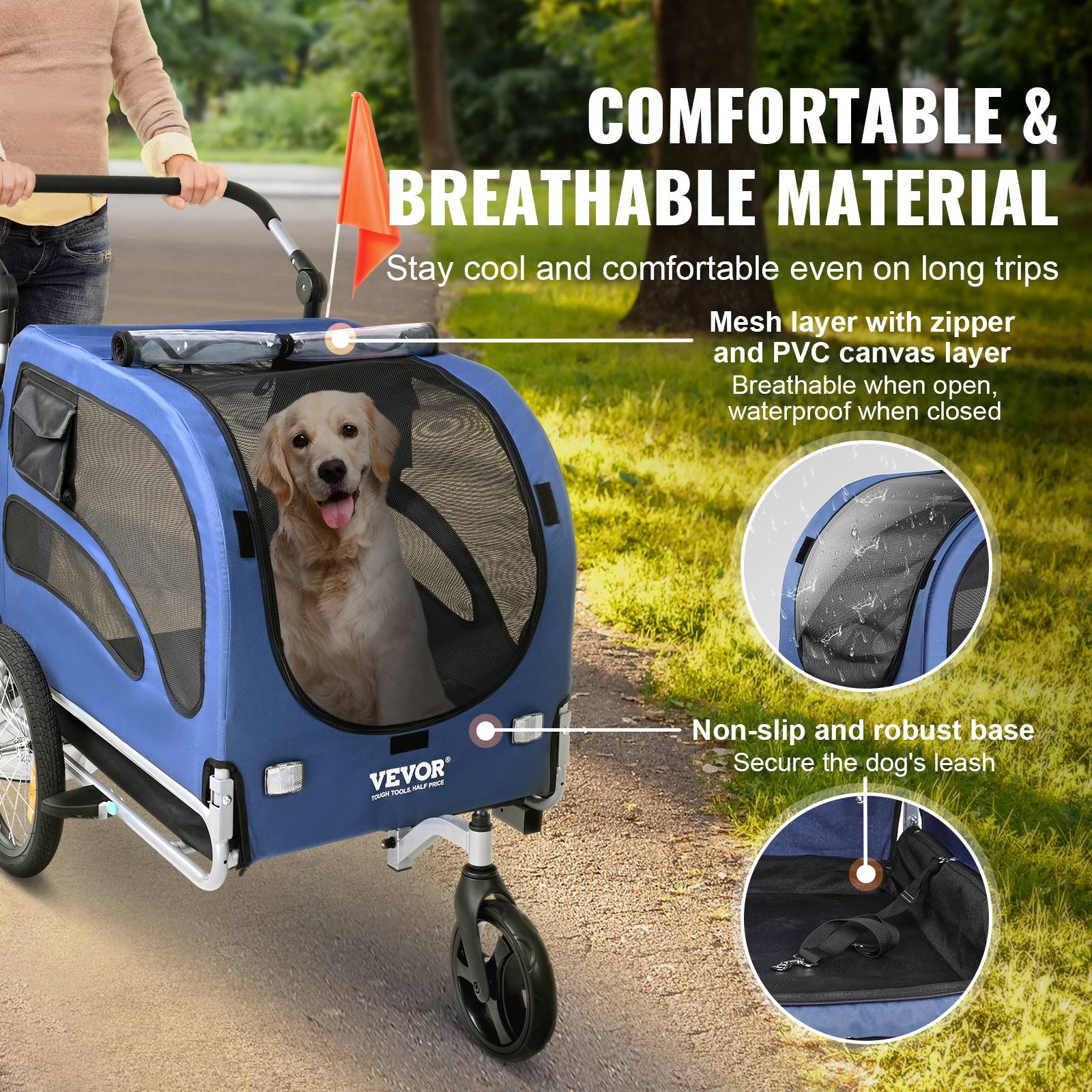 Remorque vélo chien pliable, charge 45 kg. Cadre pliable, roues dégagement rapide. Bleu/noir. - Image 4
